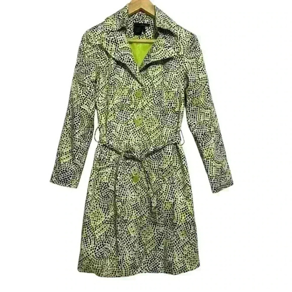 Willi Smith Jacket Size 4 Raincoat Jacket Lime Green Purple Belted Mid Length - Picture 10 of 10